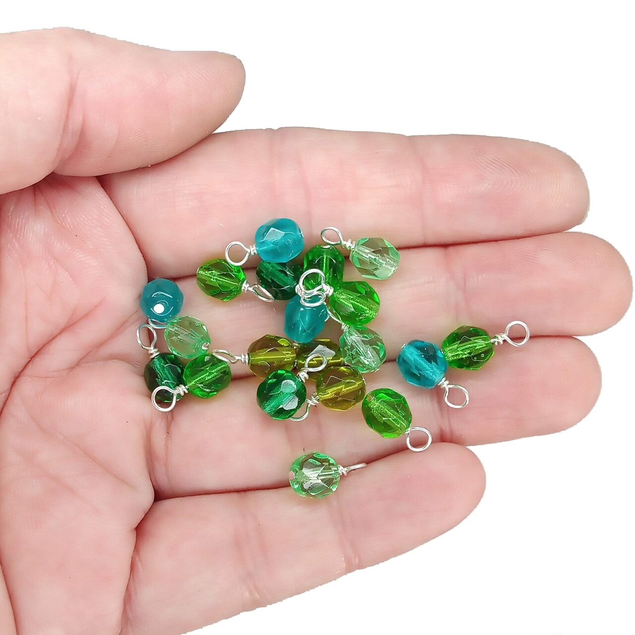 Green Czech Glass Bead Charms, 10 pc 6mm Faceted Bead Dangle Charms, Adorabilites